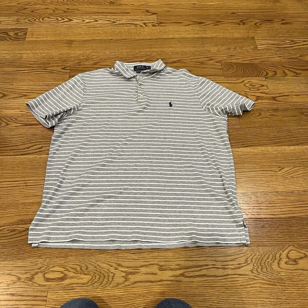 Polo Ralph Lauren Shirt‎ Mens Size XLGray Stripe Classic Fit Polo Pima Cotton